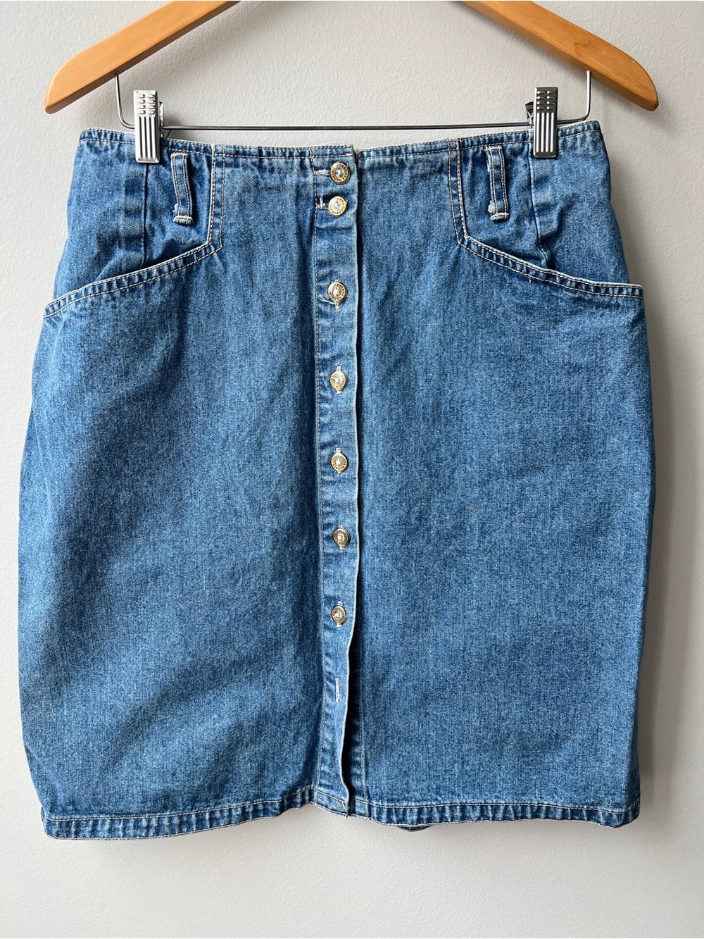 Vtg Denim Jean Maxi Skirt Sz 14 Button Front Modest Indie Hipster Country Y2K 90